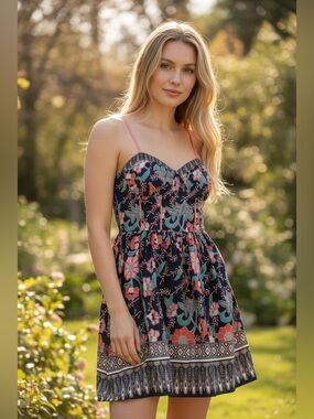 Band of Gypsies Floral Sundress | Boho Festival Dress | Navy Multi | Size L